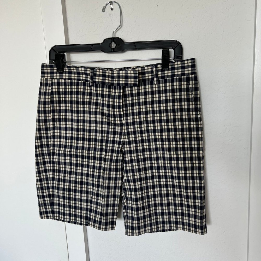 THEORY plaid blue and white shorts stretch sz 10